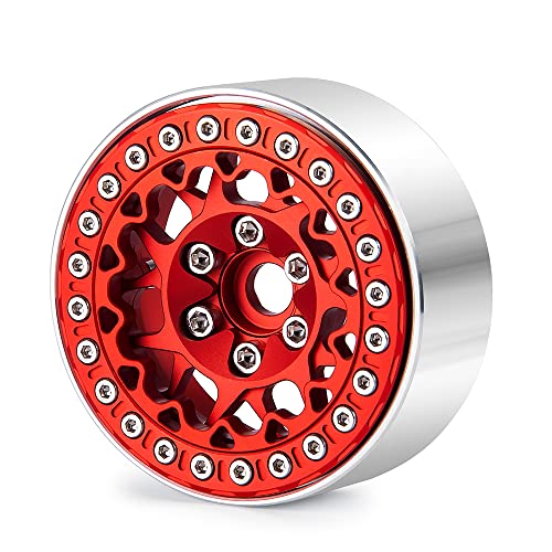 RCLIONS 1.9inch Beadlock Wheels Aluminum Rims for 1/10th RC Crawler Car - color: Red