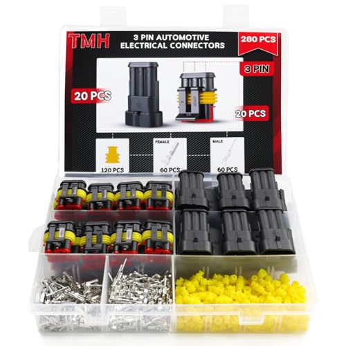 TMH 280 Pcs 3 Pin Electrical Connector Kit Automotive Electrical Wire Terminal Connectors Male&Female Pin Automotive for Car Truck Motorcycle Marine Boat - size: 3 Pin (280 Pcs)