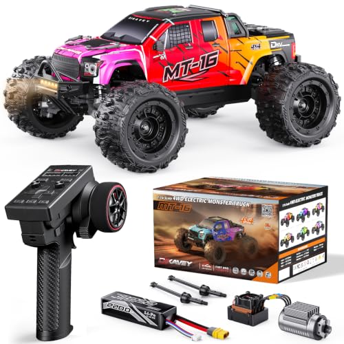 MT16 1/16 50MPH Brushless 4WD RC Truck,All-Terrain Remote Control Car Adult | with 3S Battery,Waterproof Fast Off-Road 4X4 RC Truggy for Adults,Suitable as Gift for Snow/Sand Adventures-Gradient Red - color: Red, size: 1/16