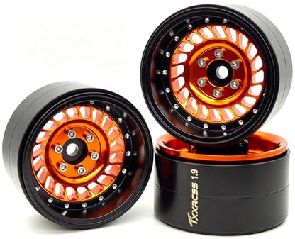 Super Heavy Rc 1.9 Beadlock Wheels Offsets -10mm Rims for 1/10 RC Crawler (Orange Black) XX - color: Orange Black