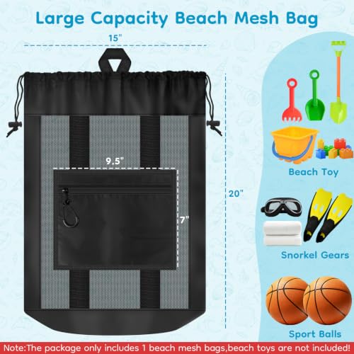 BROTOU Beach Mesh Backpack with Double Shoulder Strap | Swim Pool Toys Balls Storage Bags Gym backpack, Beach Toy Shells Organizer - color: Black backpack-L
