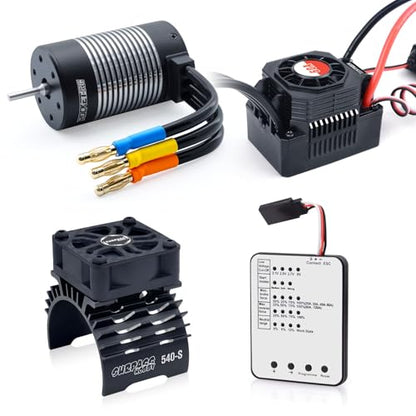 Waterproof K3660 2600KV Brushless Motor 3.175mm Shaft with 60A Brushless ESC Electric Speed Controller Combo Set with Heatsink and Programming Card for 1/10 Remote Control Car Truck