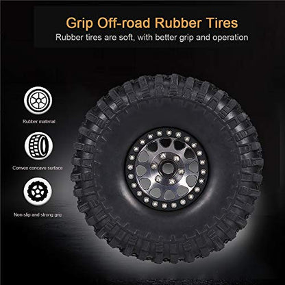 GoolRC 4PCS 1.9 Inch RC Crawler Rubber Tires with Metal Rim Replacement for 1/10 RC Rock Crawler Traxxas TRX-4 TRX-6 Axial Scx10 90046 RC4WD RC Car Parts (Titanium) - color: Titanium