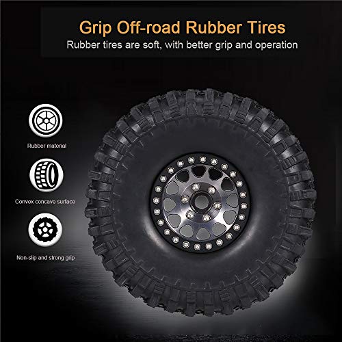 GoolRC 4PCS 1.9 Inch RC Crawler Rubber Tires with Metal Rim for 1/10 RC Rock Crawler Traxxas TRX-4 TRX-6 Axial Scx10 90046 RC4WD RC Car Parts (Silver) - color: Silver