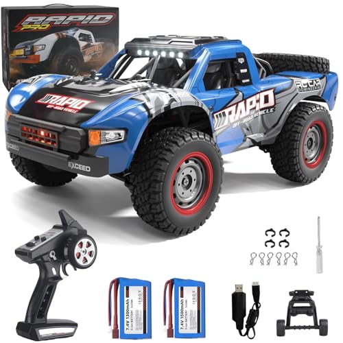 RC Cars 1:14 RC Truck 30 MPH 4WD Remote Control Car All Terrain Trophy Car for Adults Boys Teens Fast Off-Road RC Buggy Big Short Course Monster Truck with 2 Batteries 50 Mins Play (RTR) - color: 130-blue