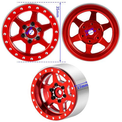 1.3inch Aluminium Beadlock Wheel Hub Rims for Axial SCX24 TRX4M 1/18 1/24 RC Crawler Car Upgrade Parts (Red) - color: Red