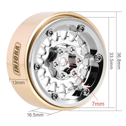 INJORA ModuWheel 1.0" Aluminum Beadlock Wheels Negative Offset -4.4mm for TRX4M SCX24 1/18 1/24 RC Crawlers(Silver) - color: Silver