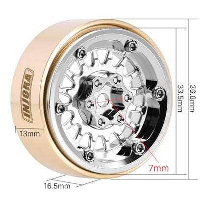 INJORA ModuWheel 1.0" Aluminum Beadlock Wheels Negative Offset -4.4mm for TRX4M SCX24 1/18 1/24 RC Crawlers(Silver) - color: Silver