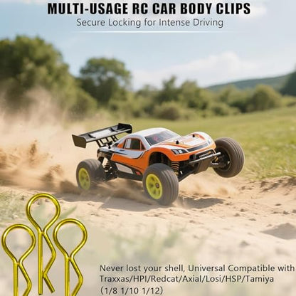 100pcs Universal RC Body Clips Pins - Compatible with Traxxas, Arrma, Redcat, Axial, HPI, HSP, Exceed, Himoto, Losi, RC4WD, Tamiya, Fits 1/8, 1/10, 1/12 Scale RC Cars, Trucks, Crawlers, Buggies - color: Gold