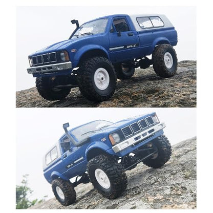 RC Truck 1/16 RC Rock Crawler, WPL C24 4x4 RC Pickup Truck, 2.4GHz Remote Control Car, All Terrain Off Road RC Climbing Car with Headlights and 2 Batteries for Adults (Blue) - color: Blue