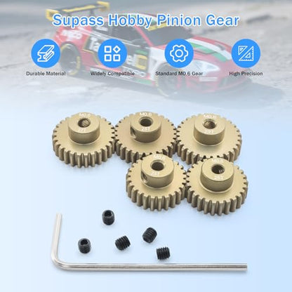 Surpass Hobby M0.6 Pinion Gear 3.175mm 25T 26T 27T 28T 29T Motor Gears for 1/10 RC Car Brushed Brushless Motor Parts - size: 25T 26T 27T 28T 29T