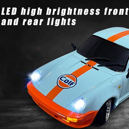 FLYCOLOR LD1898 1/18 RC Drift Car GTR R34 2.4GHz RWD with Gyroscope on-Road Alloy Body Shell Racing Cars Radio Control (Blue-Orange) - color: Blue-orange