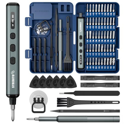 STREBITO Electric Screwdriver Set, 67 in 1 Electric Precision Screwdriver | 50 S2 Magnetic Bits, 5 Torque Settings, 4 LED Lights, Mini Electric Screwdriver Kit for PC Phone Laptop Camera Electronics - color: Upgraded Blue