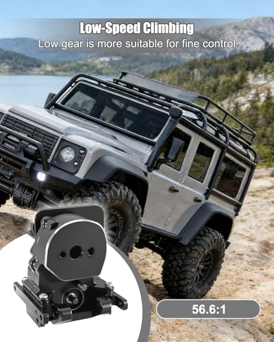 Upgraded Dual Speed Gearbox Fit for Traxxas TRX4M 1/18 RC Crawlers | 15.7:1/56.6:1 High & Low Transmission, Metal Gears, Fits for Defender Bronco K10 F150 Black - color: Black