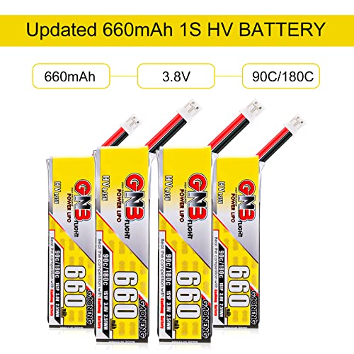 4PCS 660mAh 1S LiPo Battery 3.8V JST-PH2.0 Connector for Mobula7 75mm Drone | Crazepony 3.8V LiHV Batteries 90C/180C for Eachines Trashcan Emax Tinyhawk Freestyle II Snapper7 Mobula7 75mm Micro FPV Racin