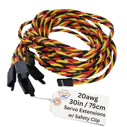 BackBayRC - 20awg Twisted Servo Extension Cable w/Safety Clip - 100 Strands for RC Vehicles, Drones, E-Bikes - 8 Lengths / 5 Wires per Pack (75CM / 30in) - style: 75CM / 30in