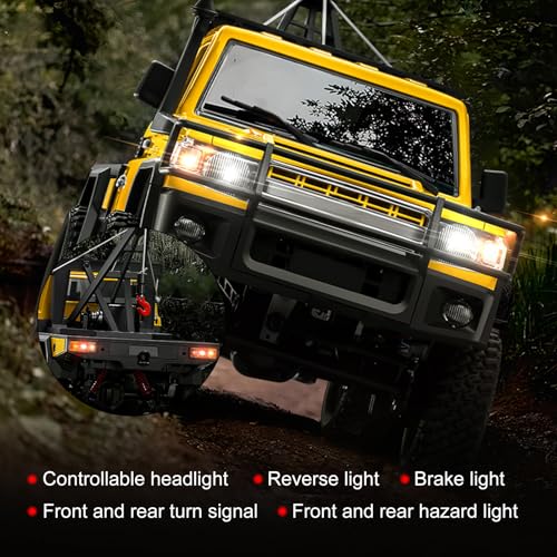 RC Truck with Crane, 1:12 Scale RC Crawler, MN-82T Remote Control Car, 2.4GHz 4WD All Terrain Off Road Pickup Truck Wrecker Vehicle with Lights for Adults (Yellow) - color: Yellow