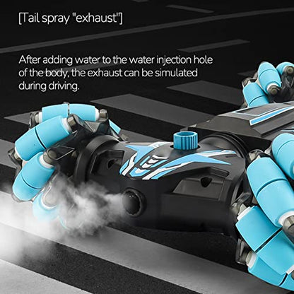 GoolRC Gesture Sensing RC Stunt Car with Light & Music, 4WD 2.4GHz Remote Control Car, Hand Controlled RC Cars with Double Sided 360?Rotating and Cool Spray (Blue)