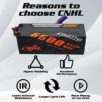CNHL 6600mAh 4S Lipo Battery 14.8V 120C with EC5 Plug Hard Case(2 Packs) | Eliminates voltage sag for clean throttle response and extended runtime in 1/8 RC truggies, buggies, and trucks.