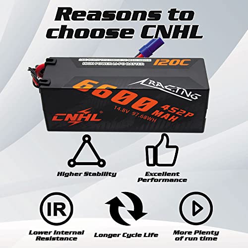 CNHL 6600mAh 4S Lipo Battery 14.8V 120C with EC5 Plug Hard Case(2 Packs) | Eliminates voltage sag for clean throttle response and extended runtime in 1/8 RC truggies, buggies, and trucks.