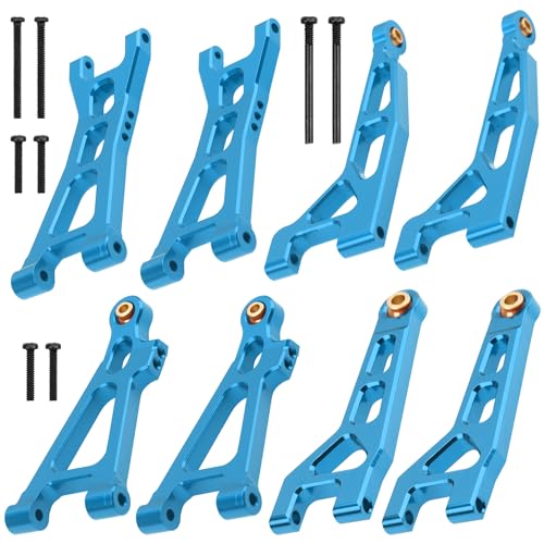 ShareGoo Aluminum Suspension Arms Set Swing Arms Front Rear A Arms Compatible with Hyper Go H16BM H16DR H16 MJX 16207 16208 16209 16210 1/16 RC Upgrade Parts (Blue) - color: Blue