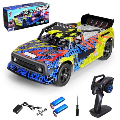 GoolRC WLtoys 124020 Brushless RC Cars, 1:12 Scale RC Drift Car, 60KM/H High Speed Remote Control Car, 2.4GHz Racing Vehicle with LED Lights, Metal Chassis, 2 Batteries for Adults (Red & Yellow) - color: Red & Yellow