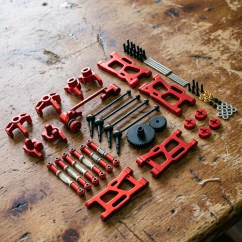 Amagogo Industrial Vehicle RC Car Parts Set with Aluminum Control Arms Link Rods Differential Gears Bearings Hardware for Handling Stability Maintenance Suitable for WLtoys 1/1, Red - color: Red