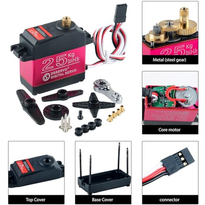 2Pcs 270° DS3225 25KG Digital Servo High Torque Waterproof Full Metal Gear RC DS Servo Motor with 25T Servo Horn for Baja Car RC Robotic Arm 1/8 1/10 1/12 Scale Crawler Truck Boat (Angle 270 Degree)