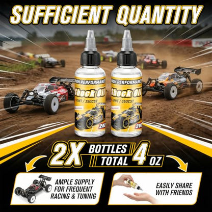 2 Bottles Racing Silicone Shock Oil 30WT 350CST, RC Car Shock Oil for Lubricating R/C Radio Controlled Cars and All Types of Vehicles, Electric Car/Truck Option Parts, Does Not Evaporate