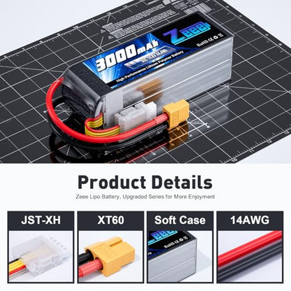 Zeee 4S Lipo Battery 3000mAh 14.8V 50C with XT60 Plug (2 Packs) | Soft Case Battery for RC Airplane Helicopter Drone FPV RC Boat UAV RC Car Truck Boat Racing Hobby Models