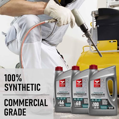 TRIAX Kompressor ISO 46 SAE 20, Full Synthetic, Multi-Vis Air Compressor Oil | for Rotary, Vane, Screw, and Reciprocal | Commercial Grade | High Temp | Non-Detergent (1 Gallon) - size: 1 Gallon