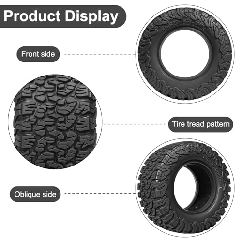 LRFHL 1.9 Crawler Tire for 1/12 MJX HYPER GO H12Y H12P MN128 1/10 Axial D90 | Black, 4PCS, 90mm * 37.5mm RC Rock Terrain Tyre with Foam Insert, Soft Rubber High Grip Sticky Tires - color: Black