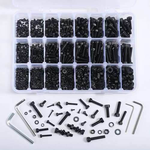 2196Pcs M2 M3 M4 M5 Screws Assortment Kit,Hex Socket Head Cap Screws Bolts Nuts Washer Set,12.9 Grade Alloy Steel,Black Oxide for 3D Printer,DIY Project - size: M2/3/4/5 2196PCS Socket Black