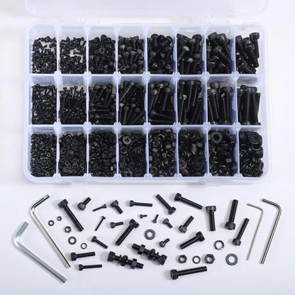 2196Pcs M2 M3 M4 M5 Screws Assortment Kit,Hex Socket Head Cap Screws Bolts Nuts Washer Set,12.9 Grade Alloy Steel,Black Oxide for 3D Printer,DIY Project - size: M2/3/4/5 2196PCS Socket Black