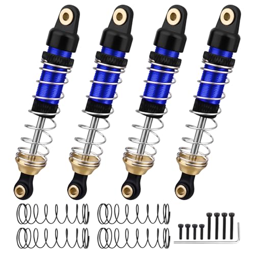 Aluminum 53mm Oil Shocks for TRX4M 1/18 RC Crawler — Long Threaded Shock Absorbers, Adjustable Preload, Brass Bottom Rod Ends, Smooth Dampers, Upgrade Suspension 4-Pack