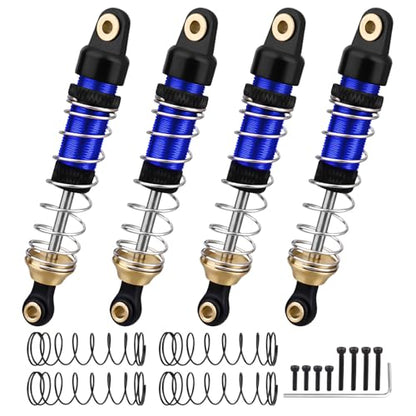 Aluminum 53mm Oil Shocks for TRX4M 1/18 RC Crawler — Long Threaded Shock Absorbers, Adjustable Preload, Brass Bottom Rod Ends, Smooth Dampers, Upgrade Suspension 4-Pack