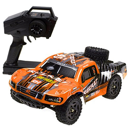 1:16 Scale Short Course RC Car, 40KM/H High Speed 4WD Remote Control Truck | Off-Road Remote Control Car, Strong Shockproof Resistance - color: Orange