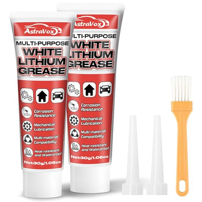 AstraVox White Lithium Grease, Multi-Purpose Lubricant Lithium Grease | with Brush for Hinges, Bearings, Gears, and Garage Doors, Ideal for Automotive, Marine, Industrial, and Household Use (2)