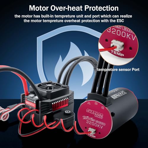Surpass Hobby 3660 & 90A Brushless Motor and ESC Combo 2-3S Lipo Applicable to 1/10 Short Course Trucks Monster（3200kv 90A） - style: SUP3660 Motor 3200kv + 90A V2