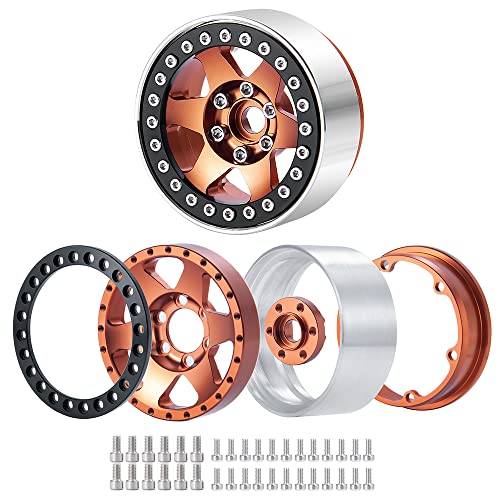 4PCS Aluminum 1.9" Beadlock Wheels Rims Upgrades for Axial SCX10 II III,TRX4 - color: Brown
