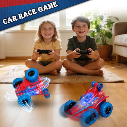 Spider Remote Control Car, 360°Rotation Rc Stunt Car with Cool Flashing Light, Superhero Car Toys for Kid, Indoor & Outdoor 4wd Toy Car, Birthday Gift for Boy Ages 3 4 5 6 7 8 9 10 11 12 - style: Spider