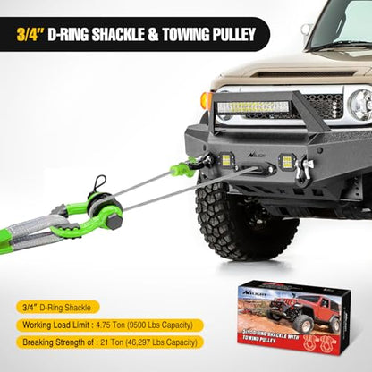 Nilight 3/4" D-Ring Shackle with Snatch Block, Heavy Duty Recovery Set | 9,500 lbs WLL Winch Pulley, Fits Synthetic Rope & Steel Cable, Truck Jeep ATV UTV, 2Pcs Kit Green - color: Green 3/4" w/Towing Pulley 2 Pack, size: Shackle
