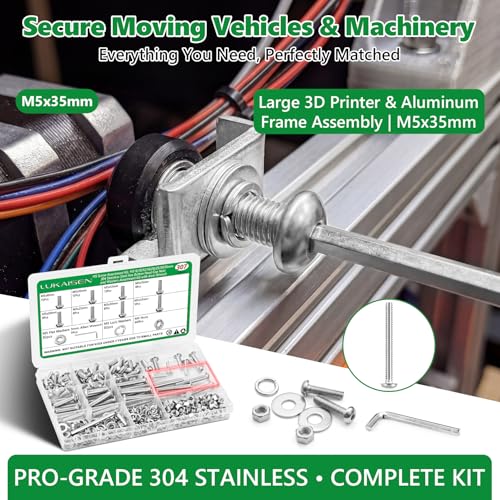 307 Pcs M5 Hex Button Cap Screws Nuts Flat Washers Kit, 304 SS | With Flat & Spring Washers & Wrench, for Bicycles, Skateboards & DIY, M5 x 8mm-35mm, Clear Label Storage Box - size: SS M5 307pcs 2