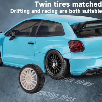 LDRC 2801 1/28 Mini RC Drift Car GTR 2.4GHz 4WD RTR with 4PCS Drift Tires Racing Radio Control Cars (Blue2) - color: Blue2