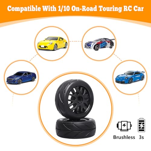 4-Pack HobbyPark RC Car Tires and Wheels 12mm Hex Drive Hub with Foam Inserts for 1/10 On Road Touring Car