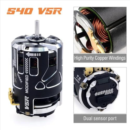 Rocket-RC 540 V5R Sensored Brushless Motor 6.5T 8.5T 10.5T 13.5T 17.5T 21.5T 25.5T for 1/10 1/12 Scale F1 Drift RC Racing Car (Black 13.5T SPEC) - color: Black 13.5T SPEC