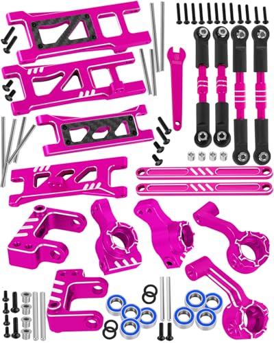 RC Upgrades Part for 1/10 ECX 2WD Series RC Car,Alloy Adjustable Turnbuckles Camber Links,Suspension Arms,Left Right Caster Blocks,Front Steering Block,Rear Stub Axle Carriers,Pink - color: Pink(1set)
