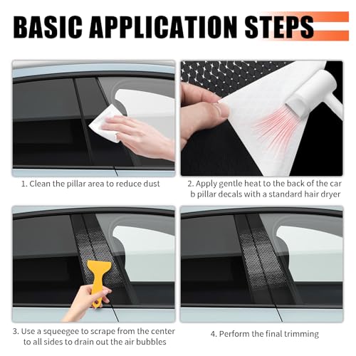 2PCS Car B Pillar Sticker Decal,Stylish Carbon Fiber Texture Car Pillar Decals for B-Column Protection,Waterproof Door Pillars Decals Kit Cars Exterior Accessories with Squeegee