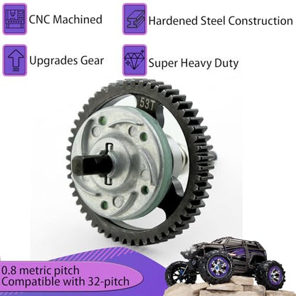 32P Spur Gear, 53T 0.8 Metric Pitch, Compatible with 32-Pitch, Hardened Steel 53 Tooth 0.8M Spur Main Gear for 1/10 TRAXXAS Ford Rustler Slash Stampede 4X4 & Arrma - size: M0.8-Spur Gear-53T