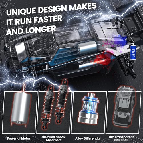 DEERC 9206E DIY Extra Shell 1:10 Scale Large RC Cars,48+ KM/H Hobby Grade High Speed Remote Control Car for Adults Boys,All Terrain 4WD 2.4GHz Off Road Monster RC Truck with 2 Battery for 40+ Min Play